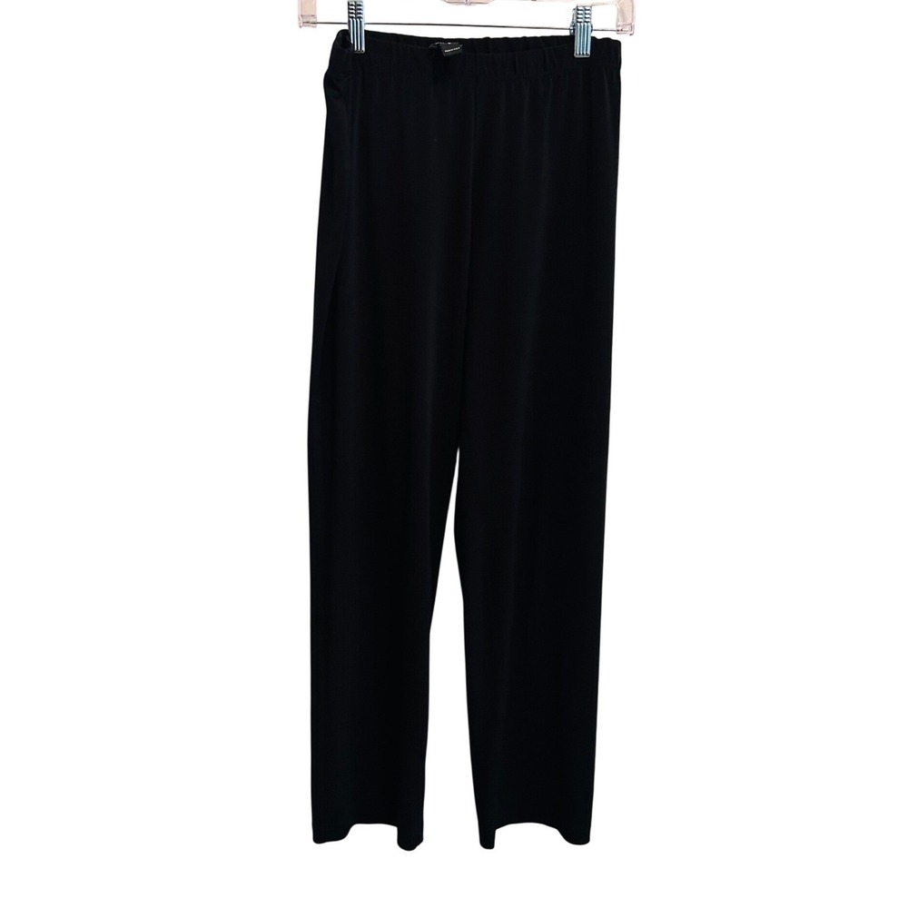 Clara Sunwoo Black Stretch Knit Straight Leg Elastic Waist Pants Size L Made USA